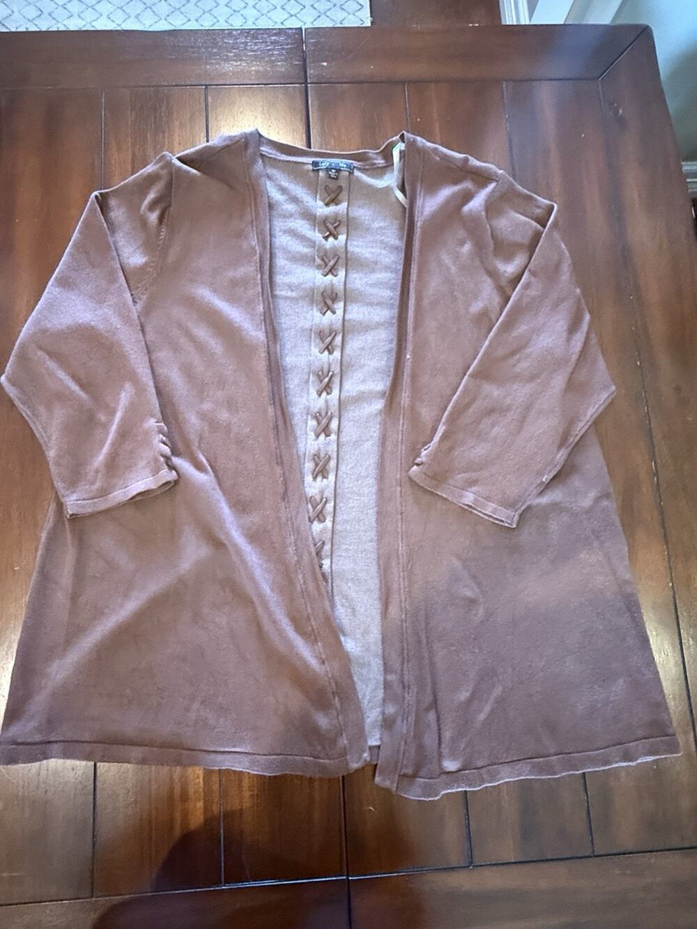 Lety Me Women’s Plus 1X Knit Cardigan Sweater Open Front Lace-Up Back
